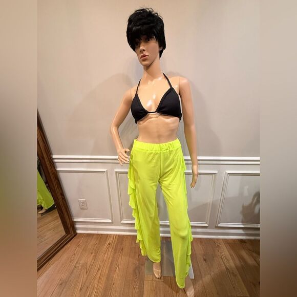 NWOT Neon Yellow Ruffle Pants - Picture 1 of 4